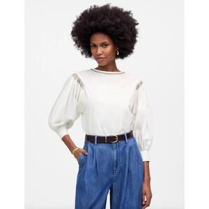 Madewell Embroidered Poplin Balloon Sleeve Top Blouse Cotton White Medium NWT